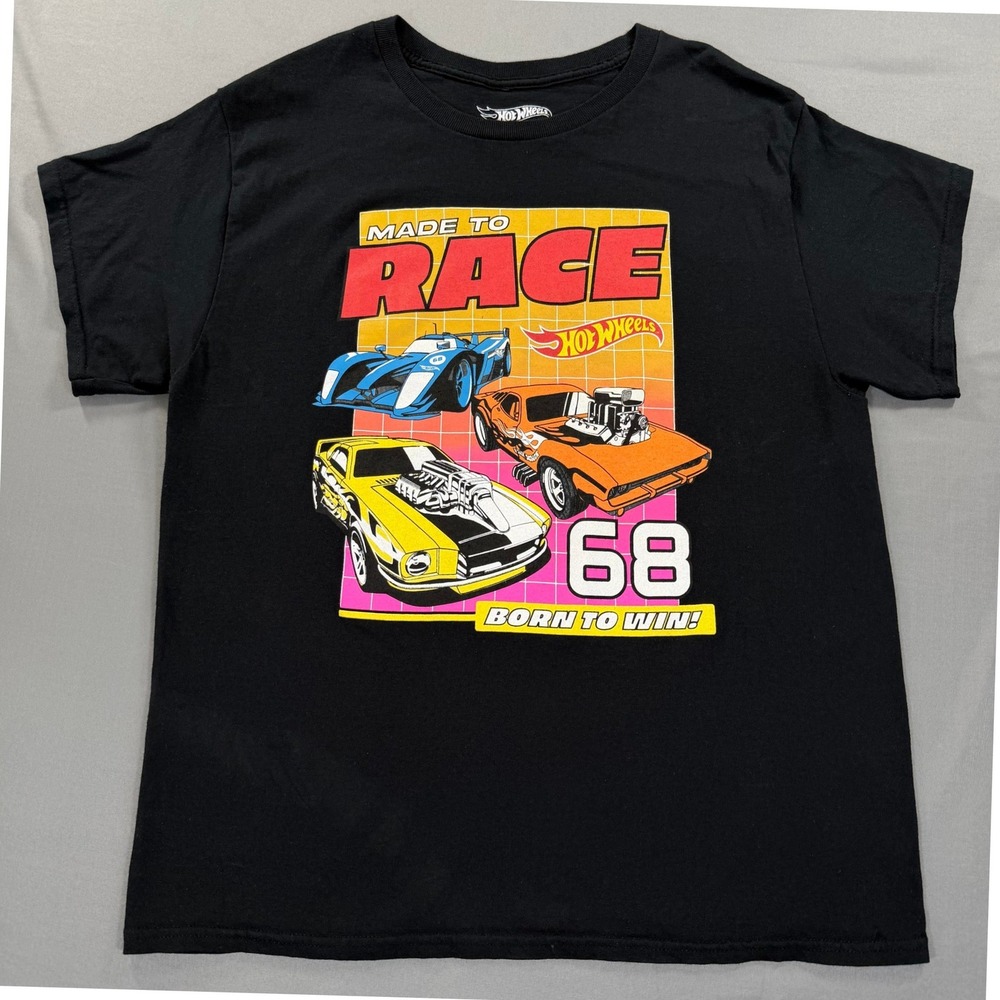 Hot Wheels Made To Race T Shirt Mens Large Black Graphic Cars Mattel 2023 Cotton